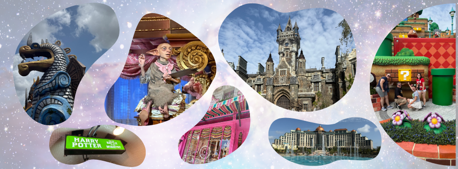 Collage of scenes from Epic Universe.